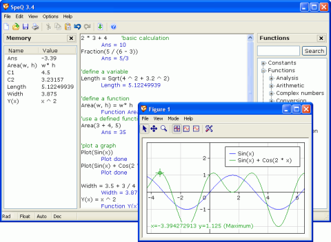 Screenshot of SpeQ Mathematics (Click to enlarge)