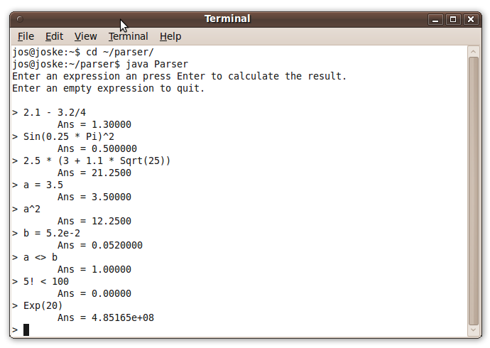 Screenshot of the expression parser Screenshot